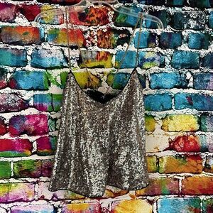 Sequin Tank Top Chain Straps Semi Crop Size Medium